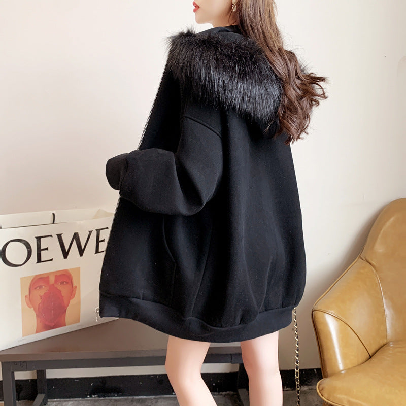 Dames Hoodie Oversized met Rits en Zachte Kraag