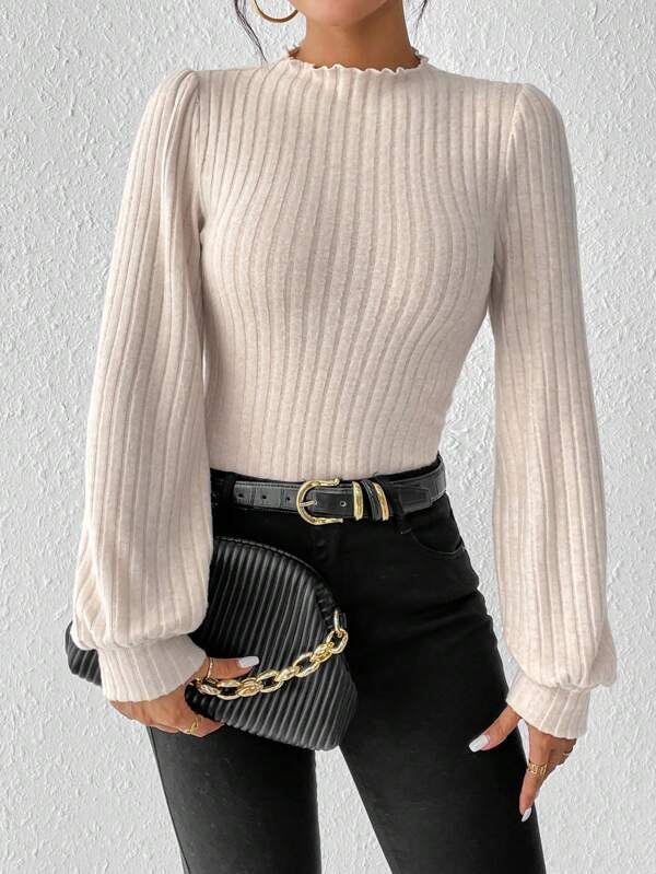 Dames Body Top met Pofmouwen en Geribde Pasvorm