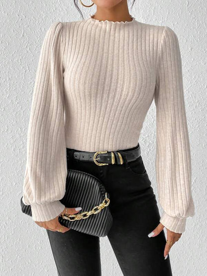 Dames Body Top met Pofmouwen en Geribde Pasvorm