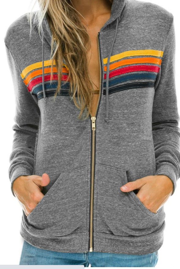 Dames Hoodie Vest Regenboog Strepen Capuchon Trendy