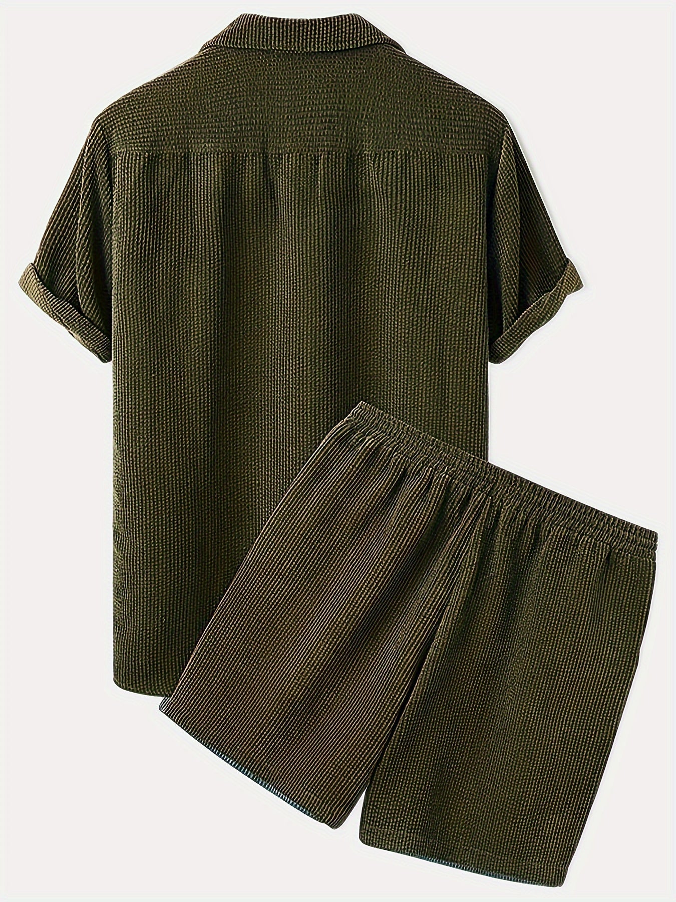Korte Mouw Hemd Licht Rekbaar Casual Corduroy Effen Kleur Zomer