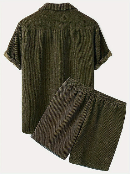 Korte Mouw Hemd Licht Rekbaar Casual Corduroy Effen Kleur Zomer