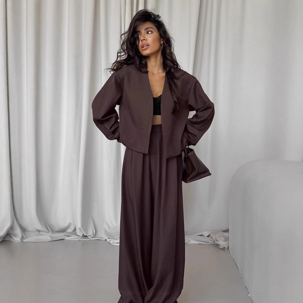 Dames Tweedelige Set met Wijde Broek en Blazer Modern Design