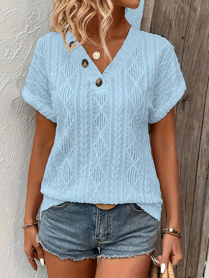 V-Hals Top Gebreid met Knoopjes Detail