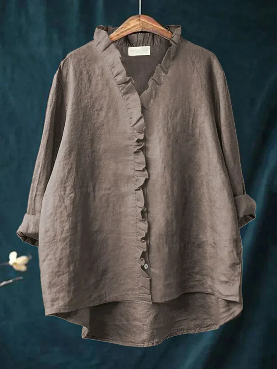 Dames Blouse Katoen Linnen Casual Met Ruches