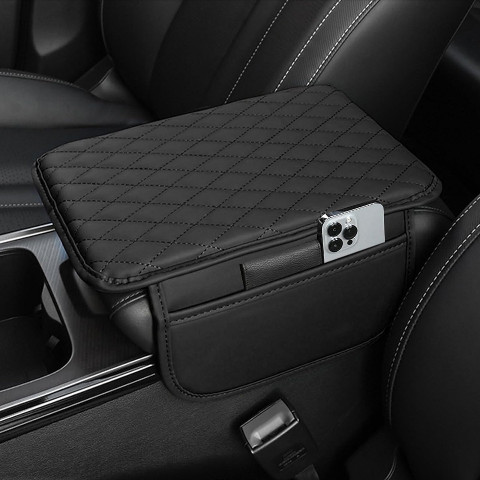 Leren Auto Armsteun Mat PU Leer Zwart - Mode Vibes