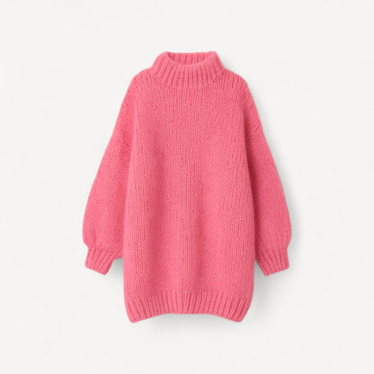 Davies – Oversized Gebreide Trui voor Dames met Hoge Hals en Ballonmouwen