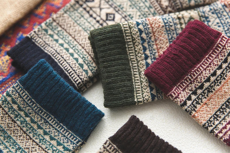 Warme Retro Sokken Set van Wol met Stijlvol Design