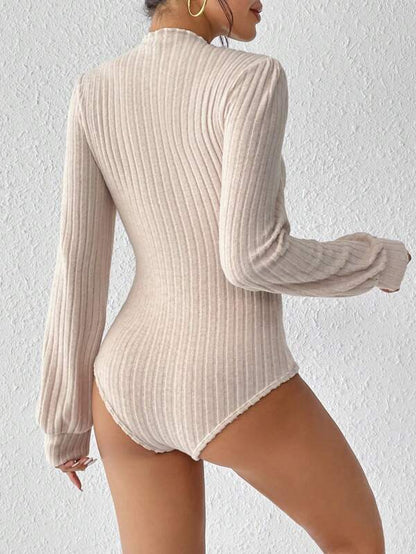 Dames Body Top met Pofmouwen en Geribde Pasvorm