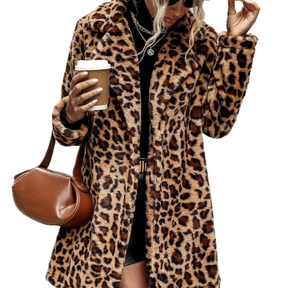 Dames Faux Fur Jas Leopard Print Stijlvol en Trendy