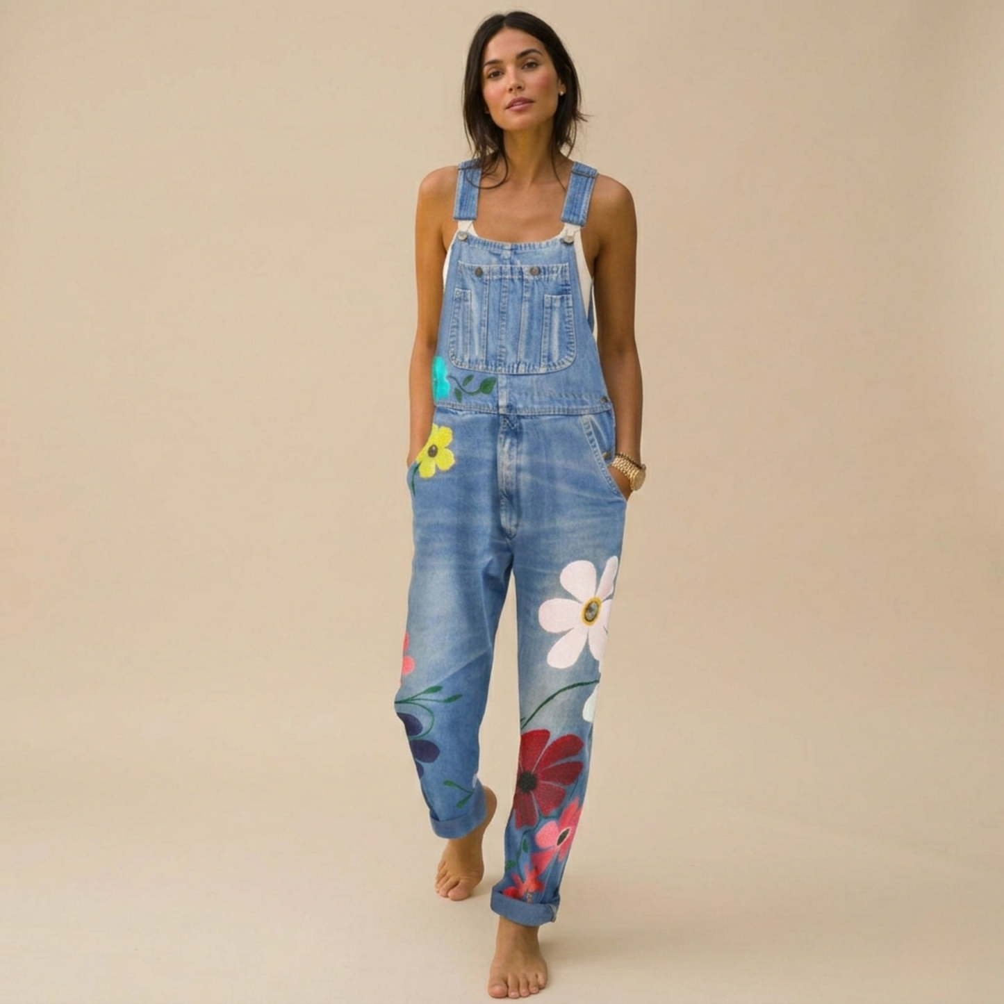 Eliza | Bloemenprint denim jumpsuit