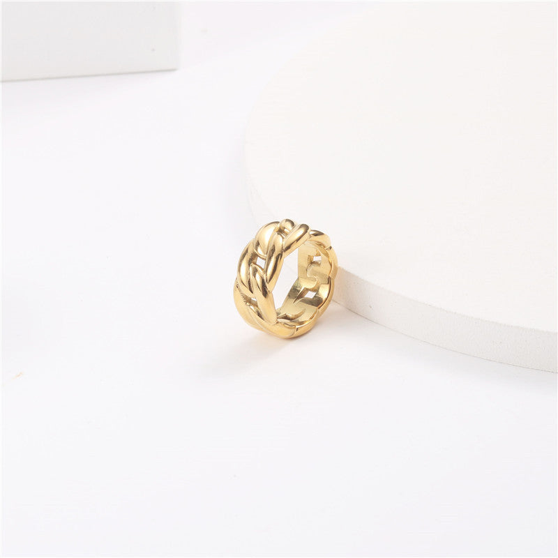 Dames Gouden Ring Brede Schakel met Grove Texturen