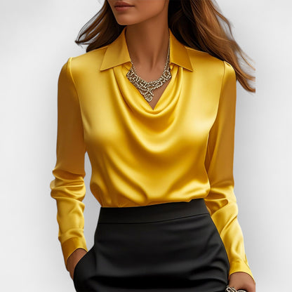 Dames Blouse Satijnen Look Trendy met V-Waterval Hals