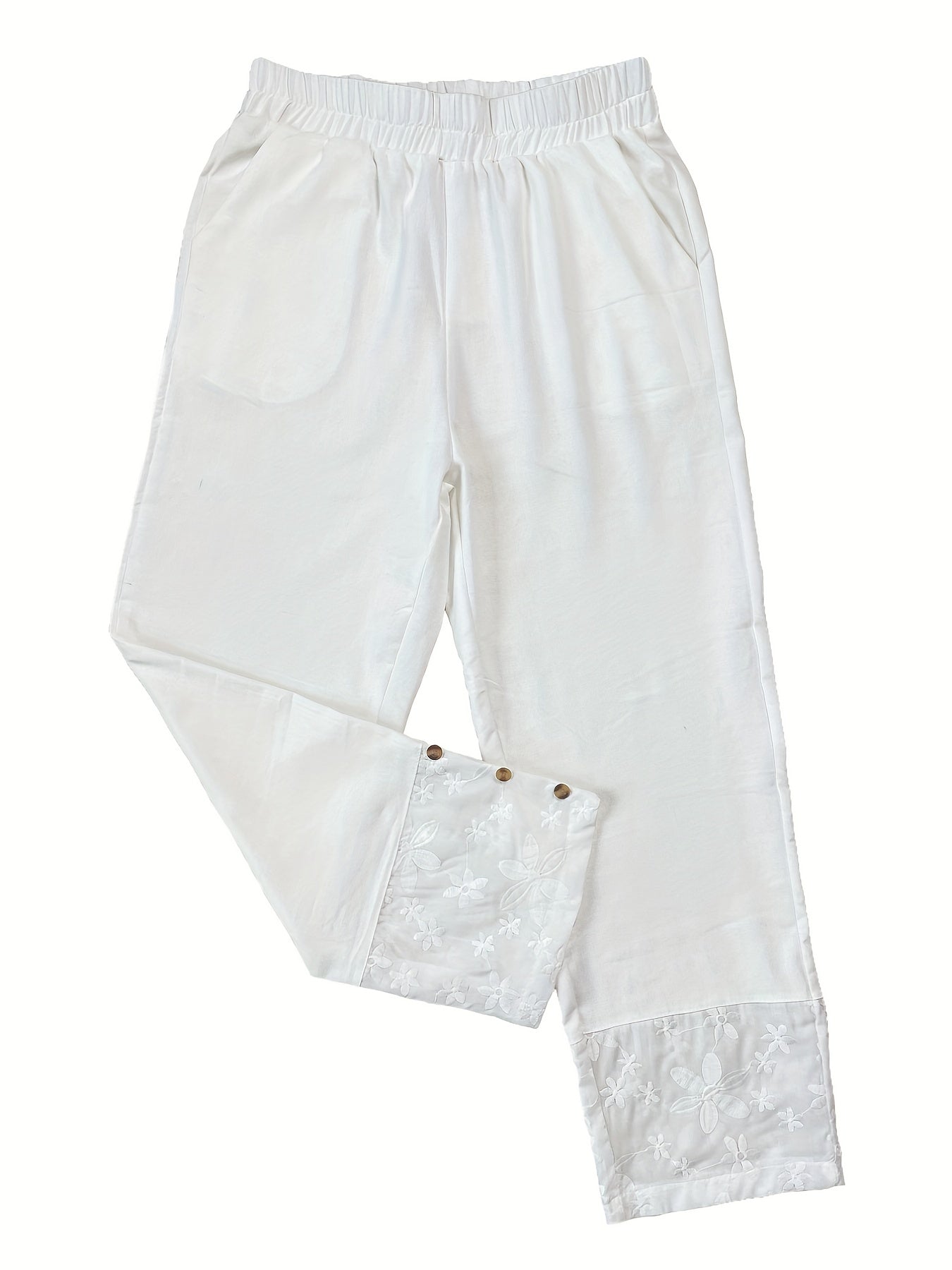 VELANORA- Kantdessin en Elastische Taille Broek