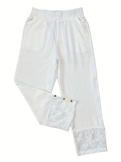VELANORA- Kantdessin en Elastische Taille Broek