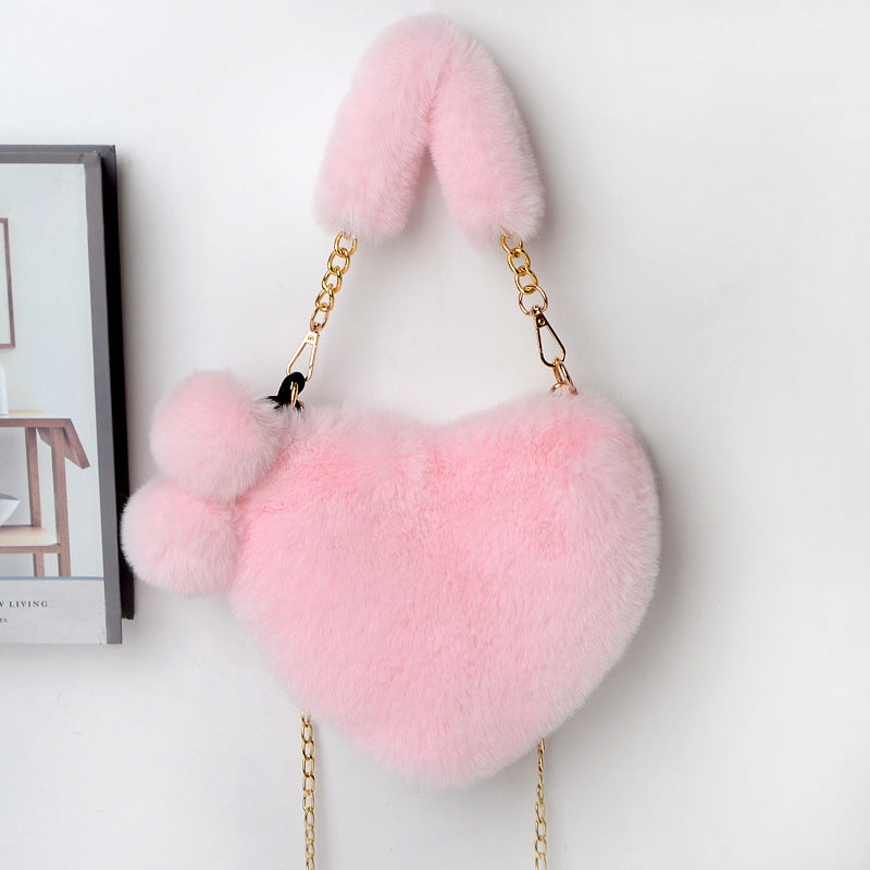 Dames Plush Handtas Hartvorm Met Ketting Detail