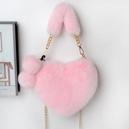 Dames Plush Handtas Hartvorm Met Ketting Detail