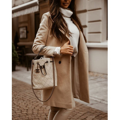 Dames Lange Jas Reverskraag Stijlvol Elegante Wintercoat