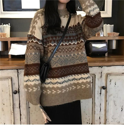 Dames Trui Warm Gebreid Aztec Print Rensy