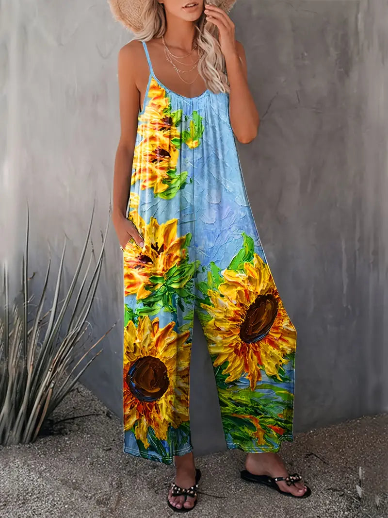 Jumpsuit Zonnebloemprint Vrouwelijke Zomer Jurk - Mode Vibes