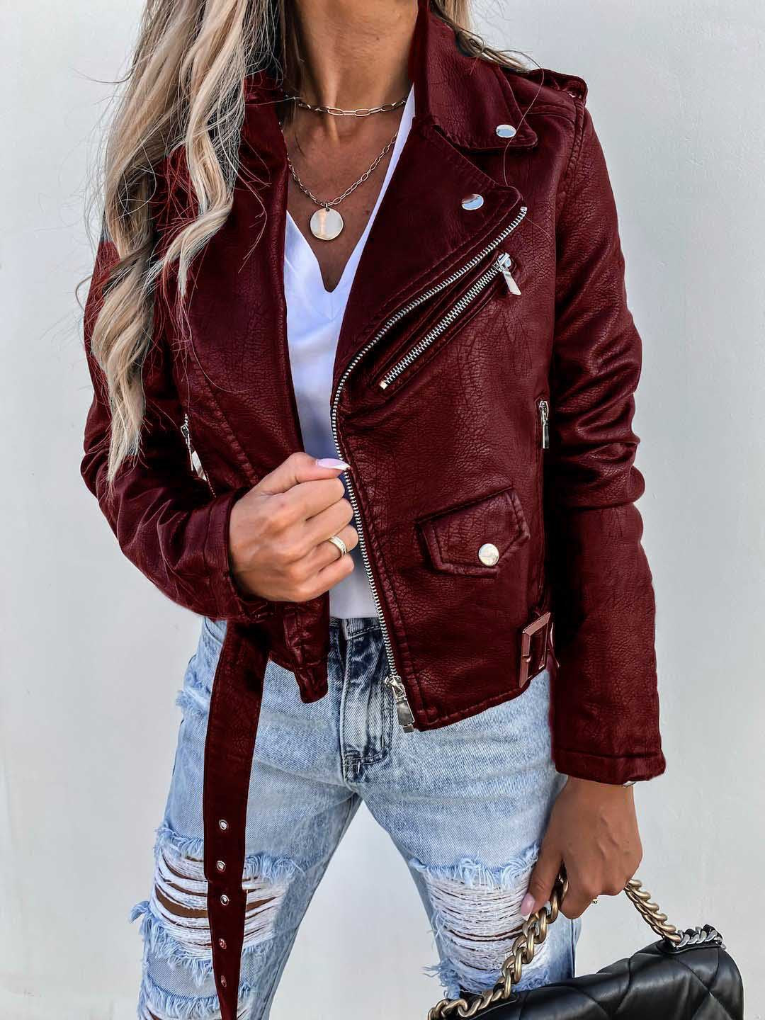 Dames Lederen Biker Jas PU Stijlvol Trendy