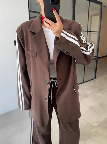 Dames Lounge Set Wijd Blazer en Broek Trendy
