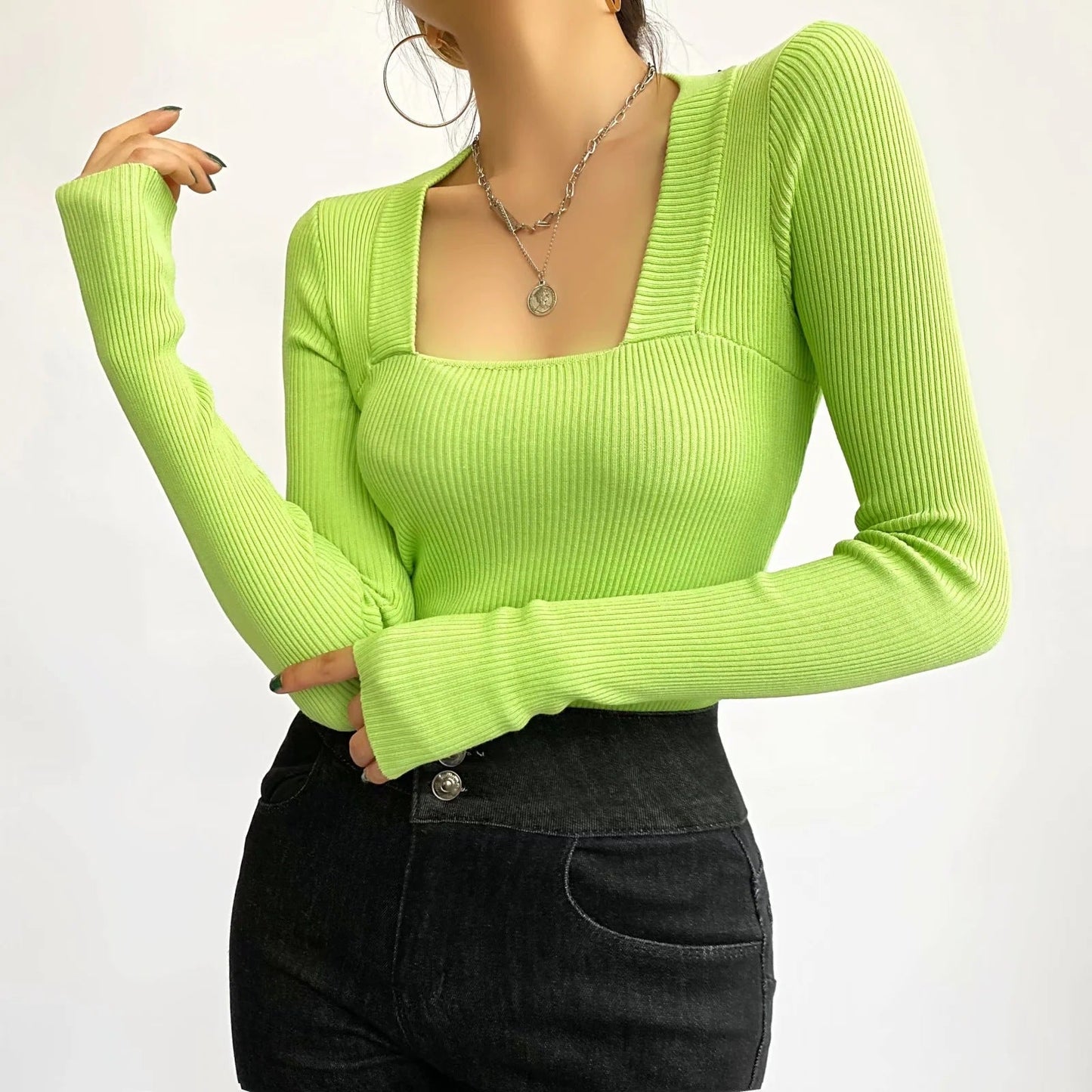 Dames Body Retro Geribd met Vierkant Halslijn