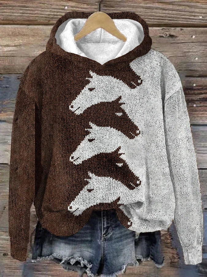 Gebreide Hoodie met Paardenprint voor Meisjes - Mode Vibes