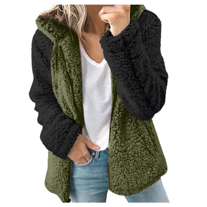 Dames Fleece Vest Zacht met Capuchon en Contrasterende Mouwen