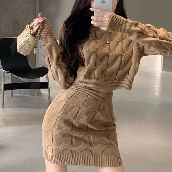 Dames Gebreide Set met Rok en Trui Tweedelig Stijlvol - Mode Vibes