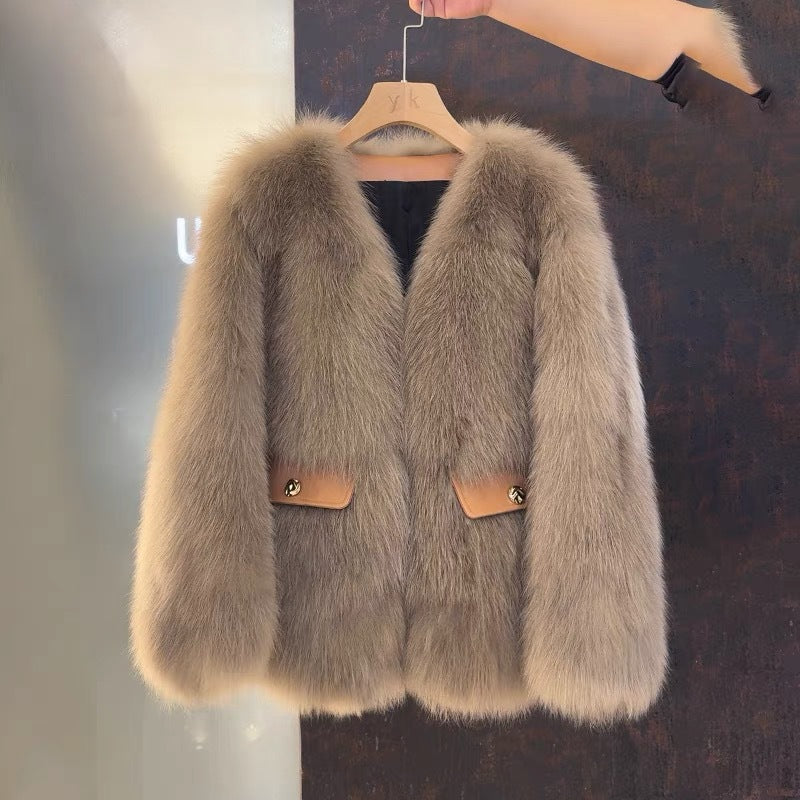 Dames Faux Fur Jas Luxe Met Zakken