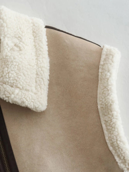Dames Teddy Bodywarmer Zacht met Aviator Details