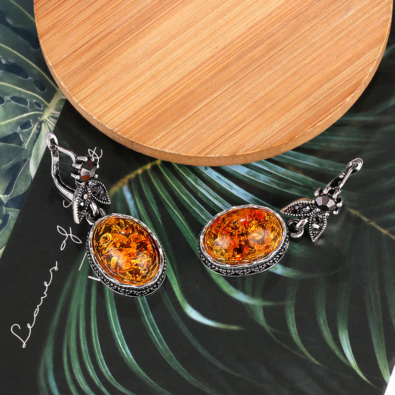 Retro Oorbellen Bloemen Amber Vintage Stijl