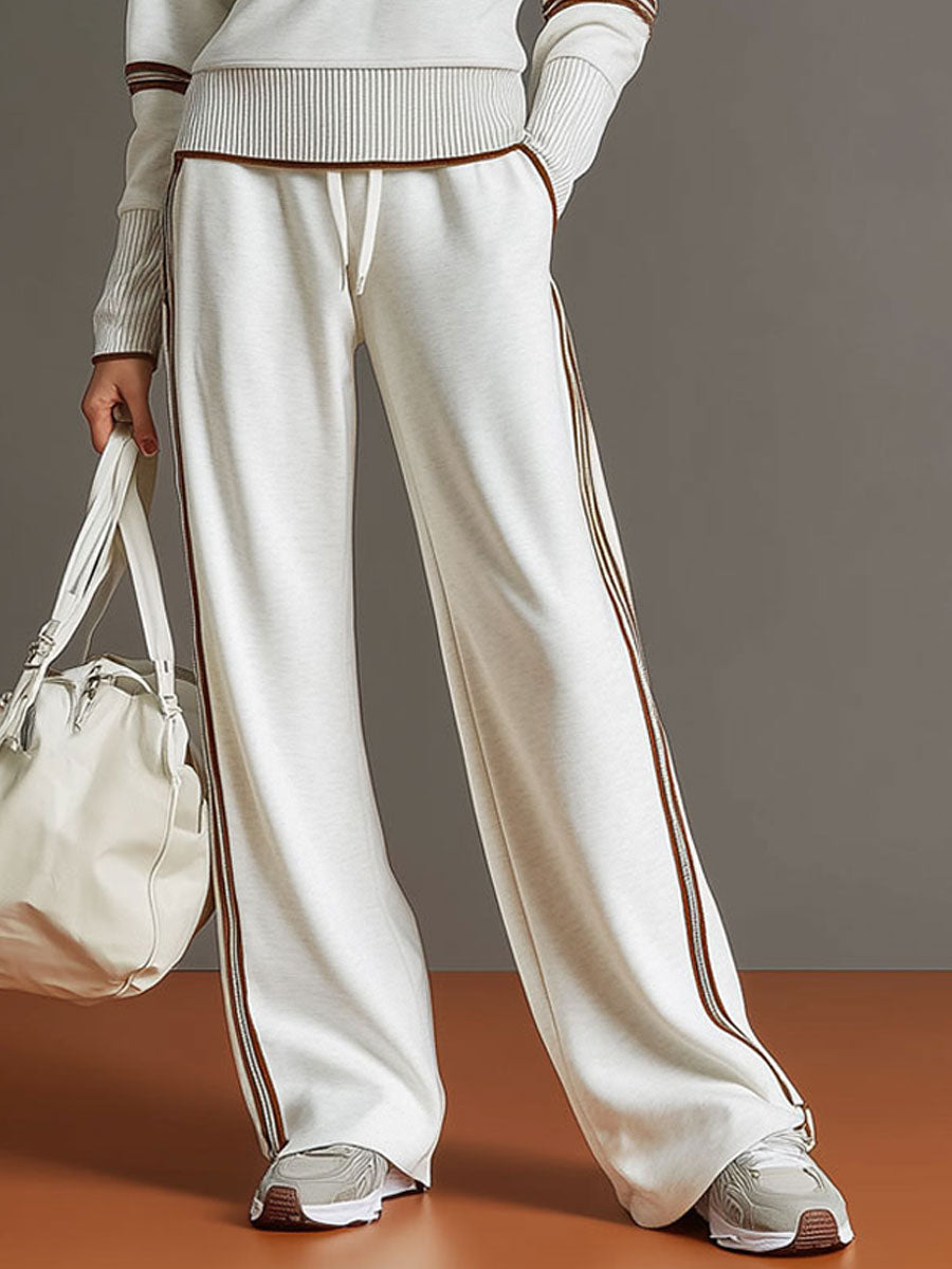 Dames Retro Sportieve Set met Half-Rits Sweater en Wijde Broek