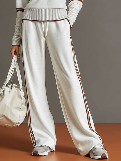 Dames Retro Sportieve Set met Half-Rits Sweater en Wijde Broek