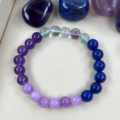 Edelsteen Armband met Amethist, Lepidoliet en Lapis Lazuli voor Rust