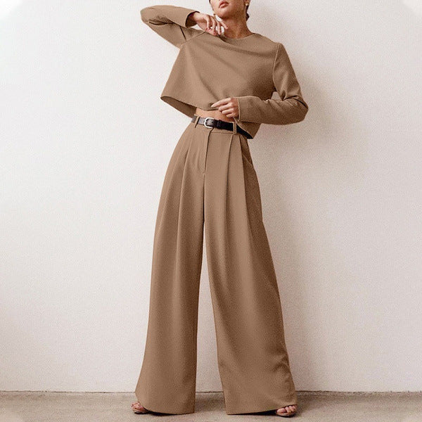 Dames Co-ord Set Lange Mouw Top Wijde Broek Devani