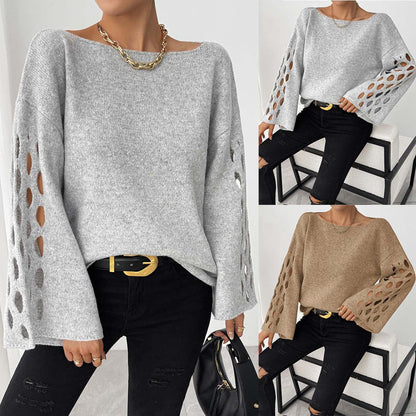 Dames Hals Sweater met Opengewerkte Mouwen Trendy Elegance