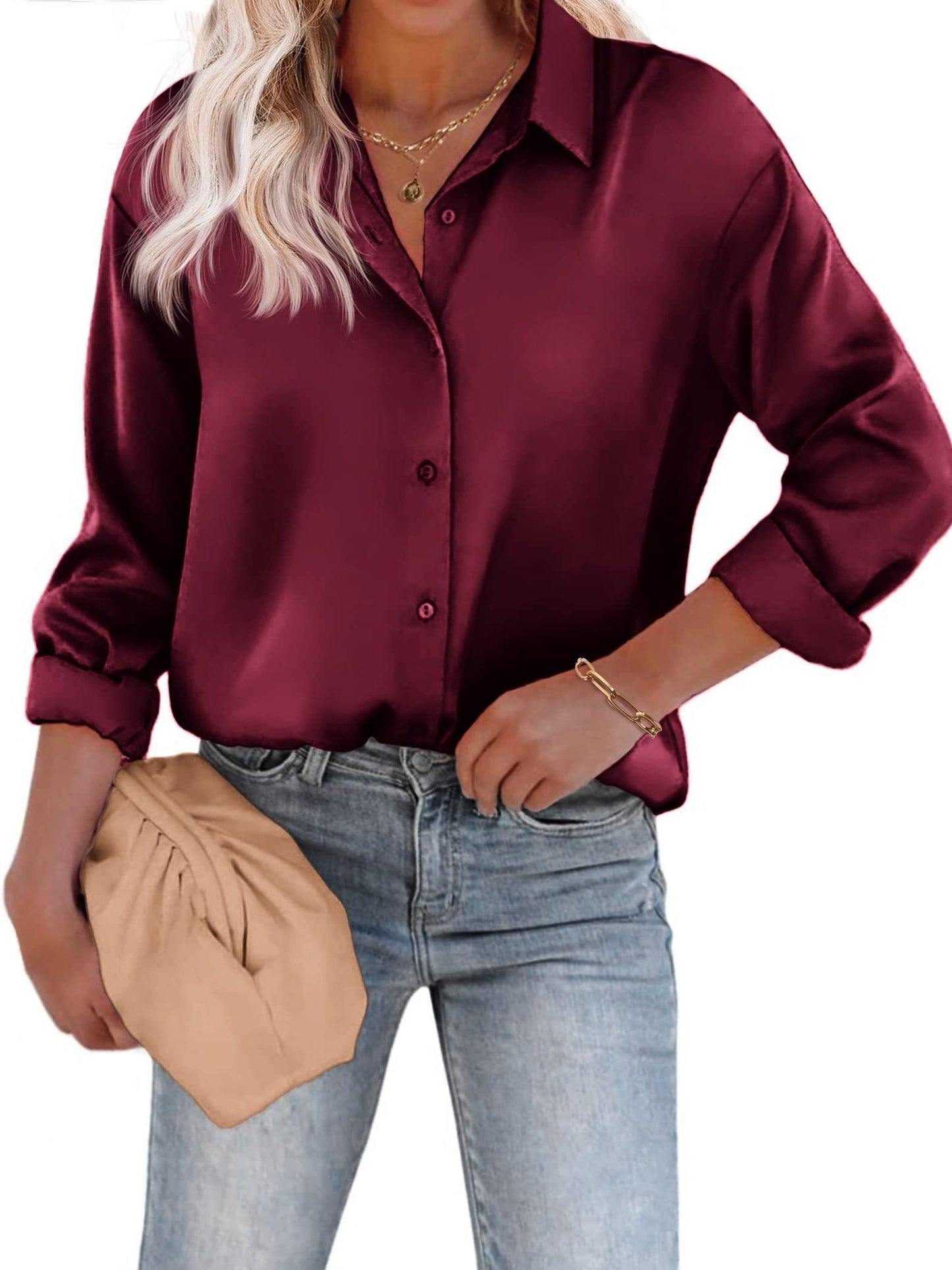 Vrouwen Blouse Lange Mouwen Knoopsluiting Elegance