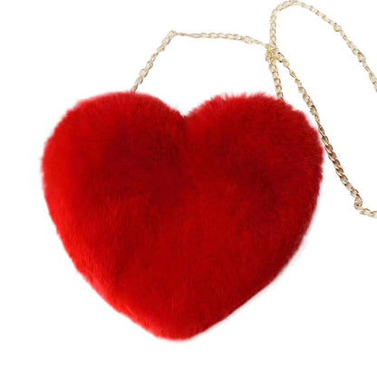 Dames Pluche Crossbody Tas Hartvormig met Ketting Details