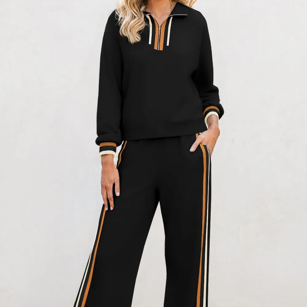 Dames Tweedelige Sportset Zwarte Strepen Stijlvol