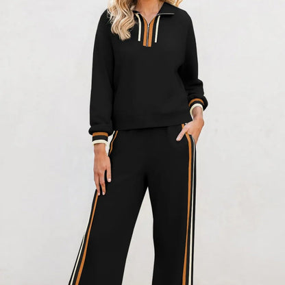 Dames Tweedelige Sportset Zwarte Strepen Stijlvol
