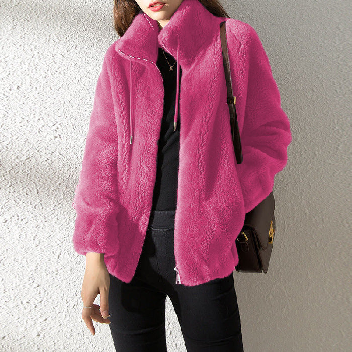 Dames Fleece Jas Met Rits en Opstaande Kraag Teddy Trendy
