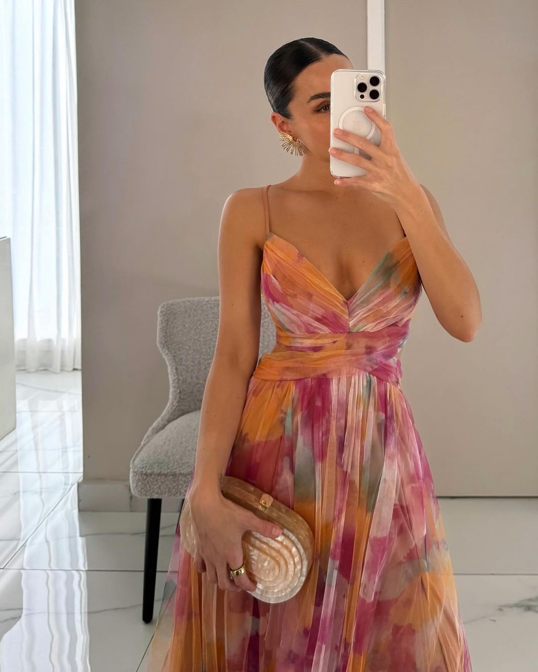 Zomerjurk Bloemenprint Maxi Jurk Diepe Halslijn Vrouwen
