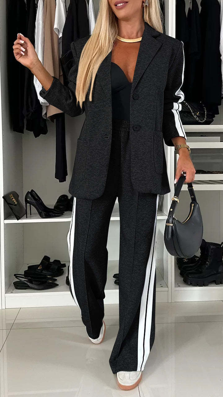 Dames Blazer Set Trendy Tweedelig met Streepjes Broek