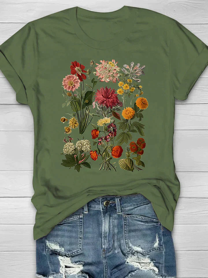 Dames T-Shirt Bloemenprint Vintage Stijl