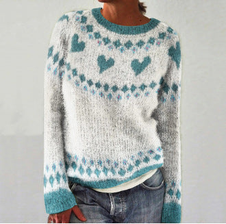 Comfy Trui met Hartjesprint voor Vrouw - Mode Vibes
