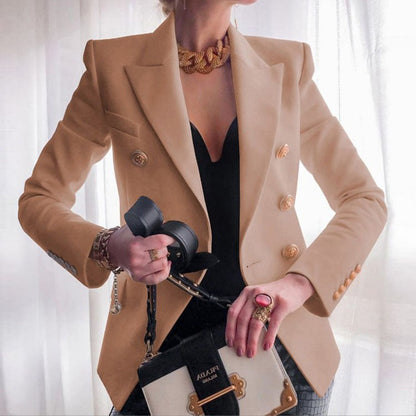 Designer Blazer Getailleerd Met Dubbele Knopenrij Luxe Stof