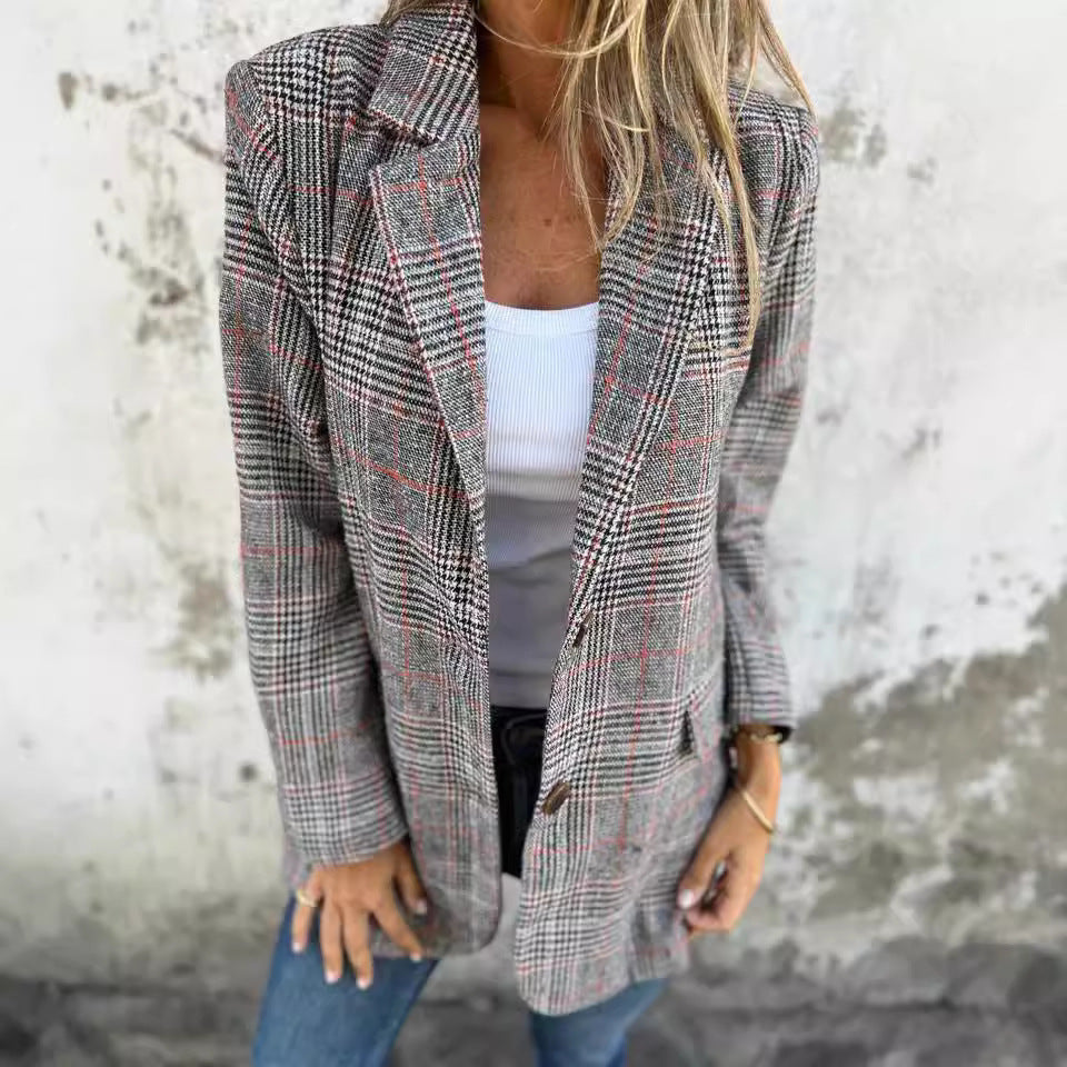 Dames Blazer Geruit Elegante Trendy Jasje