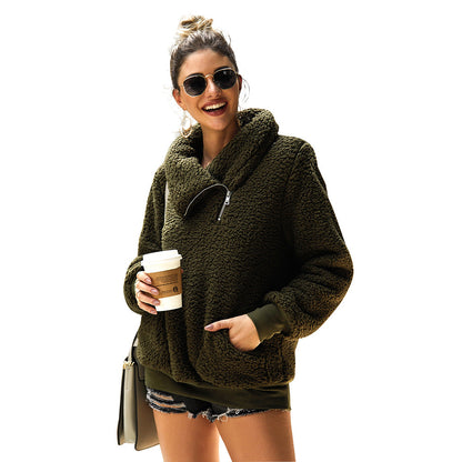 Dames Teddy Trui Warm Elegante met Kraag en Rits - Mode Vibes